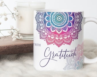 Mandala Gratitude Mug Sublimation Design, PNG PDF (Digital Download)