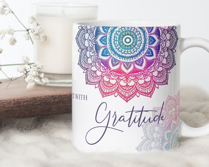 Sublimation Mug Design, Mandala PNG Template Design: Great Days Start With Gratitude. Wrap Transfer Mug Design PNG and Centralized PDF image 1