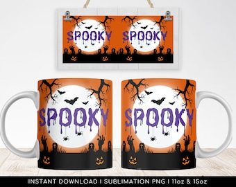 Halloween Sublimation Mug, Spooky Full Moon PNG Mug File for Sublimation, Halloween Spooky Mug PNG file, Mug Wrap Transfers 11oz & 15oz.