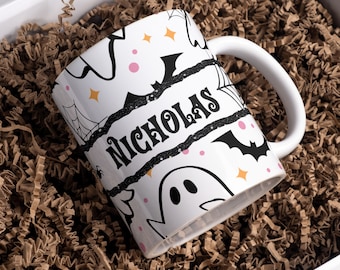 Halloween Sublimation Mug, Add Name Custom PNG Mug File for Sublimation, Mug Halloween Pattern, Mug PNG file, Mug Wrap Transfers 11oz & 15oz