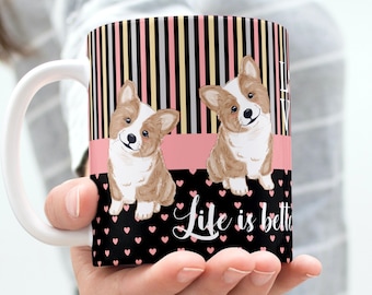 PNG Love Dogs Mug - Life is Better With Dogs - Mug Wrap PNG File for Sublimation. PNG Printable Mug Wrap Transfers 11oz, 15oz - Print-Ready