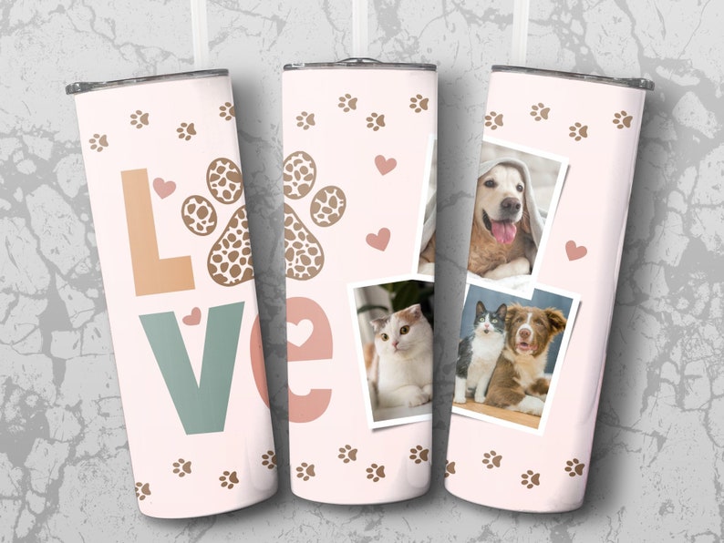 Love Pet Photo Template Tumbler PNG File for Sublimation, 20 oz Skinny Tumbler Sublimation Design, Custom Tumbler Template. Instant Download image 3