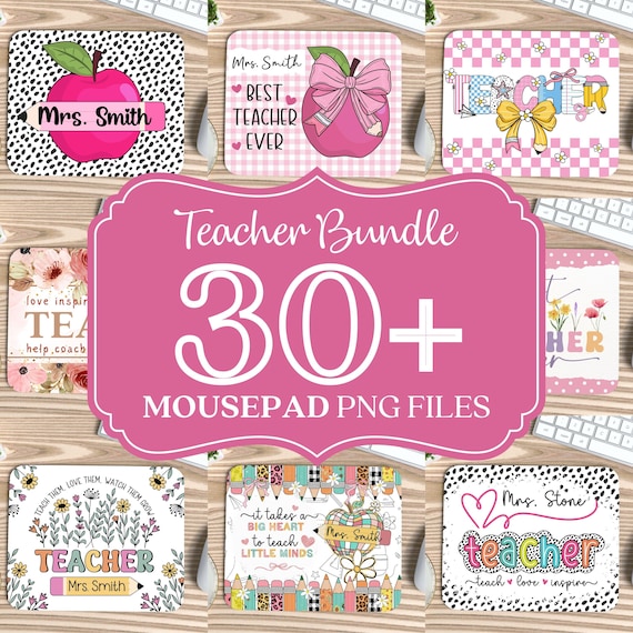 Teacher PNG Bundle, Mouse Pad Sublimation, Teacher Appreciation, Custom Name Mousepad Design, Pencil Split Name Frame, Apple Printable PNG.