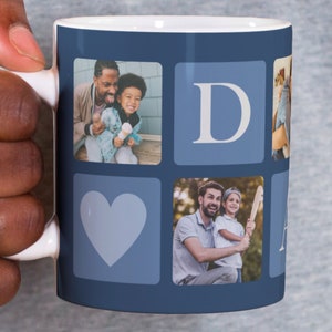 Dad Photo Mug PNG File for Sublimation. Dad Blue 5-Photos Grid Mug Template, Custom Photo Mug png DIY Mug Father's Day Instant Download image 3