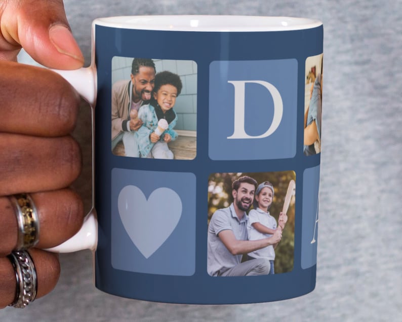 Dad Photo Mug PNG File for Sublimation. Dad Blue 5-Photos Grid Mug Template, Custom Photo Mug png DIY Mug Father's Day Instant Download image 3