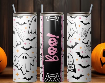 Halloween Tumbler, Boo! Ghost PNG Tumbler File, Halloween Cute Tumbler Pattern, 20 oz Skinny Tumbler Wrap Design PNG File. Instant Download