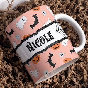 Tazza per sublimazione di Halloween, aggiungi nome file PNG tazza personalizzato per sublimazione, modello tazza di Halloween, file PNG tazza, trasferimenti di involucri per tazze da 11 once e 15 once