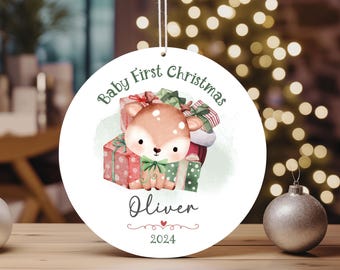 Baby's First Christmas PNG Ornament, Deer Custom Text Keepsake Design (Digital Download)