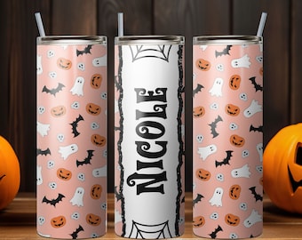 Halloween Tumbler Add Name, Custom Ghost PNG Tumbler, Halloween Tumbler Pattern, 20 oz Skinny Tumbler Wrap Design PNG File. Instant Download