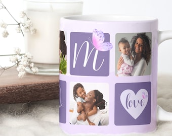 Love MOM Photo Grid Mug Design. Mother Sublimation Digital Paper. Mom pattern for Transfers 11oz | 15oz - High-Resolution Transparent PNG