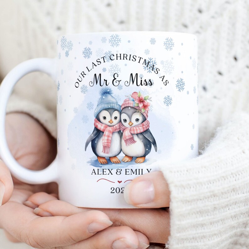 Last Xmas as Mr & Miss PNG Mug, Personalized Xmas Wedding Mug, Couple Christmas Sublimation Mug PNG, Mug Wrap Template, Instant Download. image 3