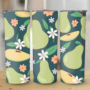Green Pear Fruit Pattern 20 oz Skinny Tumbler Sublimation Design, Straight & Tapered Wrap, Tumbler Wrap Png, Instant Download
