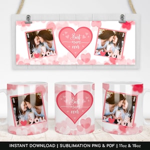 LA MIGLIORE MAMMA DI SEMPRE - Modello di tazza con foto in formato PNG a sublimazione, Festa della mamma britannica - Cuore rosa, motivo a cuore, 11 once, 15 once - PNG trasparente
