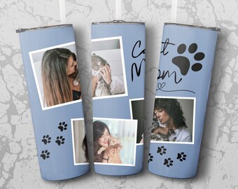 Cat Mom Photo Template Tumbler PNG File for Sublimation, 20 oz Skinny Tumbler Sublimation Design, Custom Tumbler Template - Instant Download