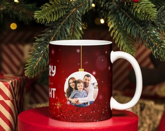 Christmas Personalizable Photo Mug Design for Sublimation and Transfer. Merry and Bright PNG for Sublimation - Instant Download