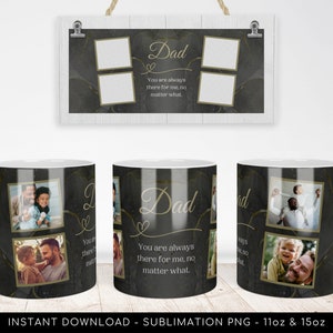 DIY Dad Mug PNG File for Sublimation. Dad Mug Photo Grid 4-Photos Mug, Custom Photo Mug png file - DIY Mug Father's Day - Instant Download