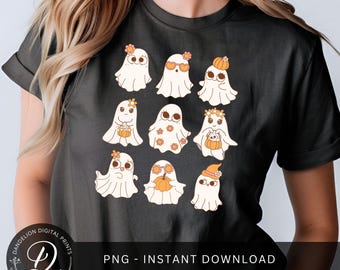 Retro Halloween Ghost Collage PNG, Kawaii Floral Ghost (Digital Download)
