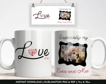 Love Pets Mug PNG pour sublimation, modèle de tasse, papier numérique Pet Lovers pour transfert/sublimation mug 11 oz et 15 oz. PNG transparents, PDF