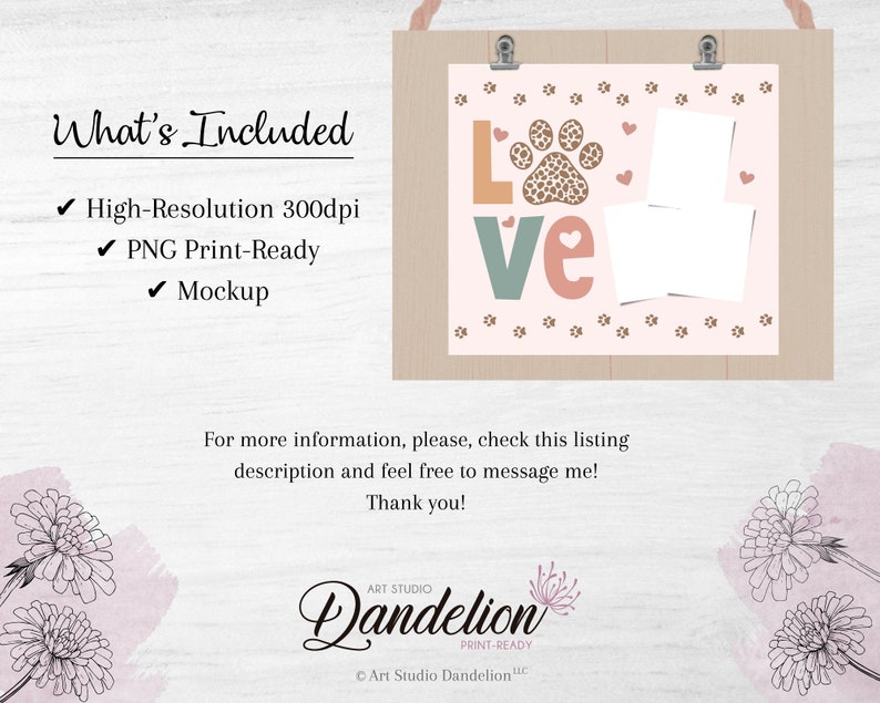 Love Pet Photo Template Tumbler PNG File for Sublimation, 20 oz Skinny Tumbler Sublimation Design, Custom Tumbler Template. Instant Download image 2