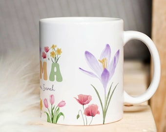 Mama Floral Mug Sublimation Design, Custom Kids Names, Mother's Day Gift (PNG Digital Download)