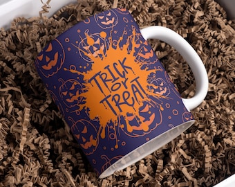 Halloween Sublimation Mug, Trick or Treat PNG Mug File for Sublimation, Mug Halloween Pattern, Mug PNG file, Mug Wrap Transfers 11oz & 15oz.