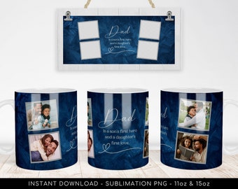 DAD PHOTO Mug Sublimation PNG Template, Dad Photo Grid Mug, Dad Quote Mug, Father&#39;s Day, Custom Photo Mug, 4-Photos - Instant Download