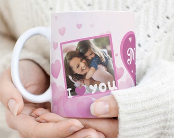 I Love You Mimi Mug PNG Heart Mug, Grandma Photo Template for Sublimation, Grandmother Custom Gift. Wrap Transfers Design High-Resolution.