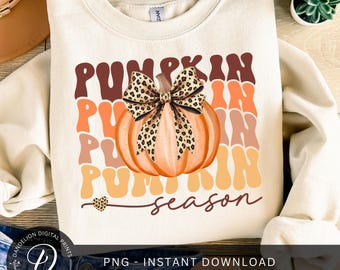 Retro Pumpkin Leopard Bow PNG, Fall Sublimation (Digital Download)