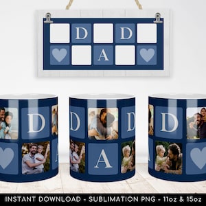 Dad Photo Mug PNG File for Sublimation. Dad Blue 5-Photos Grid Mug Template, Custom Photo Mug png - DIY Mug Father's Day - Instant Download
