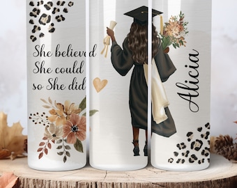 She Believed Graduation PNG Template, Add Your Name Tumbler Wrap Sublimation PNG, Graduate Black Woman PNG Tumbler Wrap. Instant Download.