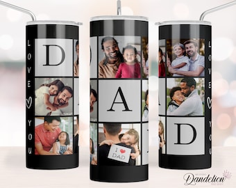 Dad Photo Tumbler PNG File for Sublimation. Dad Tumbler Photo Grid, Tumbler Wrap 20 oz Skinny Tumbler PNG File - Instant Download