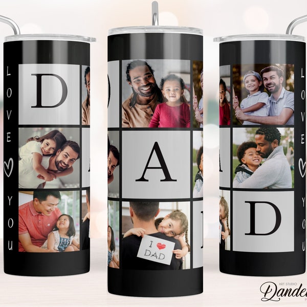 Dad Photo Tumbler PNG File for Sublimation. Dad Tumbler Photo Grid, Tumbler Wrap 20 oz Skinny Tumbler PNG File - Instant Download