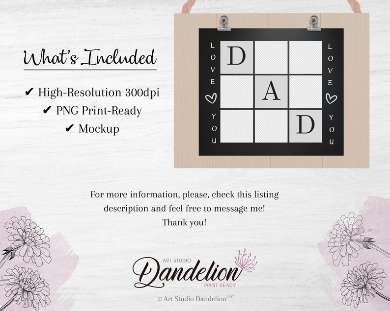 Dad Photo Tumbler PNG File for Sublimation. Dad Tumbler Photo Grid, Tumbler Wrap 20 oz Skinny Tumbler PNG File Instant Download image 4