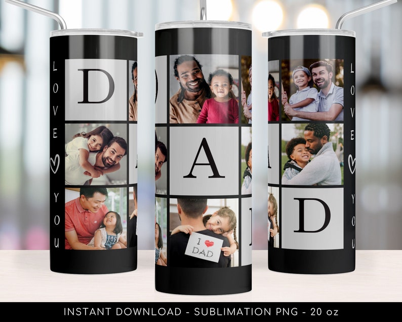 Dad Photo Tumbler PNG File for Sublimation. Dad Tumbler Photo Grid, Tumbler Wrap 20 oz Skinny Tumbler PNG File Instant Download image 2