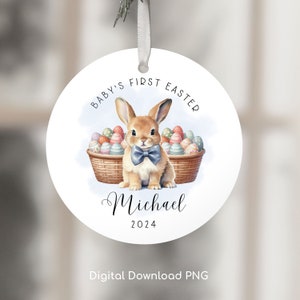 Personalisierte Babys 1. Ostern Ornament, Aquarell Baby Bunny PNG sofortiger Download, Ostern Sublimation Ornament, PNG Wrap Transfers Design.