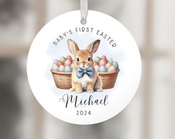 Personalized Baby's 1st Easter Ornament, Watercolor Baby Bunny PNG Instant Download, Easter Sublimation Ornament, PNG Wrap Transfers Design.