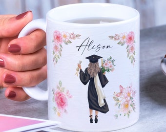 Graduation Mug Design PNG for Sublimation - Add Your Name - "She believed she could so she did" - Floral Mug Wrap Transfers 11oz, 15oz