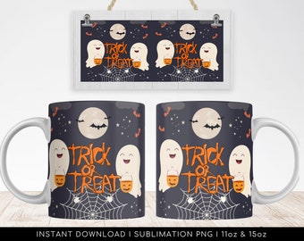 Halloween Sublimation Mug, Trick or Treat PNG Mug File for Sublimation, Mug Halloween Pattern, Mug PNG file, Mug Wrap Transfers 11oz & 15oz.