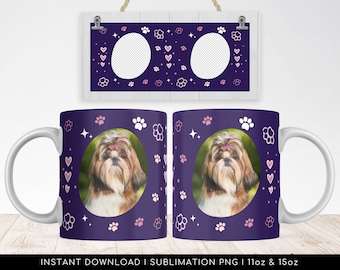 Dog Photo Mug Wrap PNG Template, Paw Print Sublimation (Digital Download)