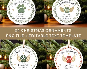 Pet Memorial Ornament PNG Bundle, Custom Dog Name, Editable Text Designs (Digital Download)