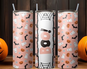 Halloween Tumbler, Boo! Ghost PNG Tumbler File, Halloween Cute Tumbler Pattern, 20 oz Skinny Tumbler Wrap Design PNG File. Instant Download