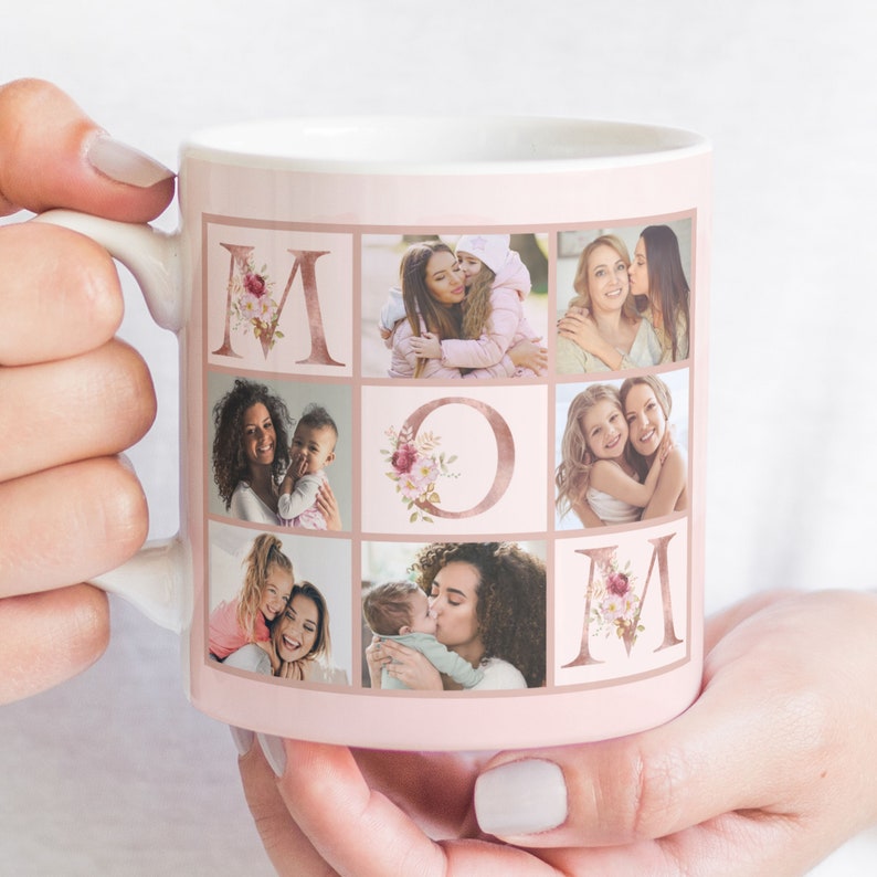 MOM Floral Photo Grid Mug Design. Mother Sublimation Digital Paper. Mom Pattern for Transfers 11oz 15oz High-Resolution Transparent PNG. image 3