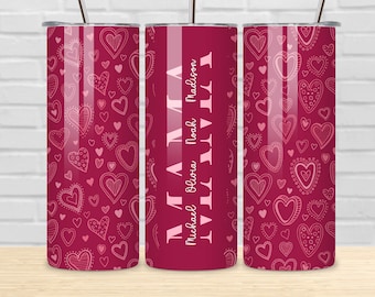 Mama Tumbler Sublimation PNG, Mom Heart Pattern Tumbler, Tumbler Transfer Wrap 20 oz, Mama Split Name Frame Tumbler PNG, Digital Download.