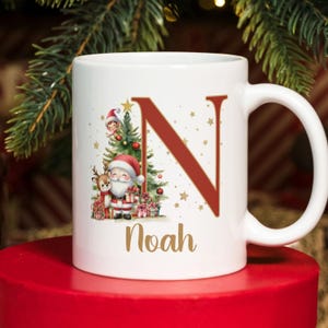 Alfabeto navideño PNG, letra inicial del saco de Papá Noel PNG, adorno navideño PNG, taza de sublimación con nombre personalizado de Navidad, letras personalizadas para niños.