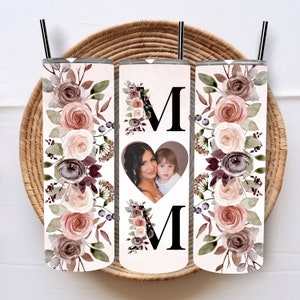 Mom Photo Tumbler PNG for Sublimation, Mom Floral Photo Tumbler PNG, Tumbler Wrap 20 oz, Mom Heart Photo Frame Tumbler PNG, Digital Download image 2