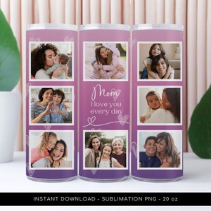 Mom Photo Tumbler PNG File for Sublimation. Mom Tumbler Photo Grid, Tumbler Wrap 20 oz Skinny Tumbler PNG File Instant Download image 1