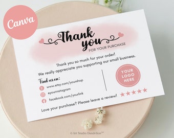 Business Thank You Card Template Etsy Small Business - Canva Thank You For Your Purchase Editable Card Template - Print-Ready Instant Access