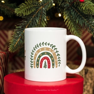 Tazza di Natale fai da te, allegra e luminosa, acquerello vintage arcobaleno PNG 11oz 15oz, pressa per tazze di trasferimento, modello di involucro, download immediato