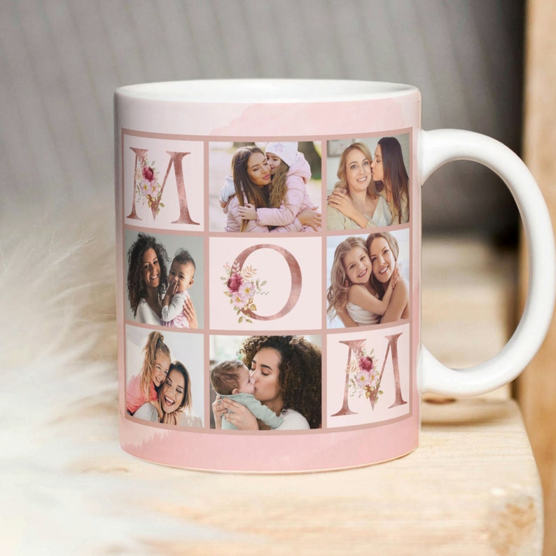 MOM Floral Photo Grid Mug Design. Mother Sublimation Digital Paper. Mom Pattern for Transfers 11oz 15oz High-Resolution Transparent PNG. image 1