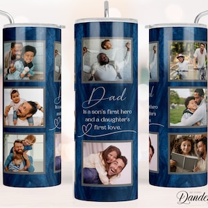 Papa Tumbler Wrap PNG Datei für Sublimation. Blaues Foto Tumbler Design, fügen Sie Ihre eigenen Fotos hinzu, dünnes 20 Unzen Tumbler PNG-Datei - sofortiger Download